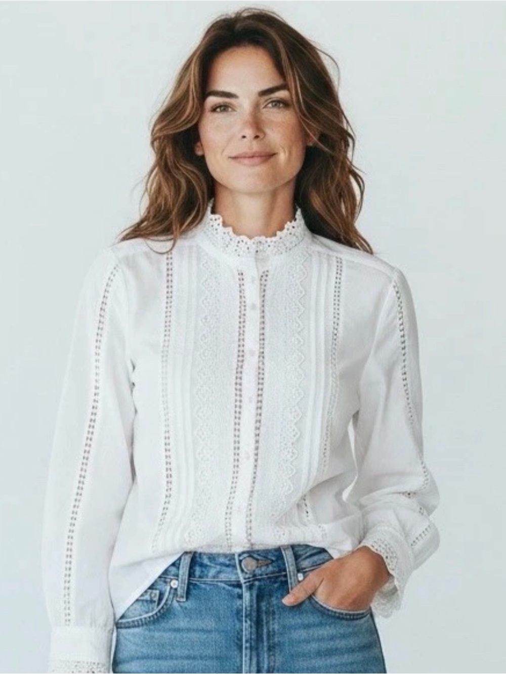 Sundance White Pintuck Lace Peasant Blouse 100% Cotton BOHO Romantic SZ Small